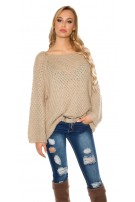 Trendy oversized mohair sweater-trui gehaakte look beige